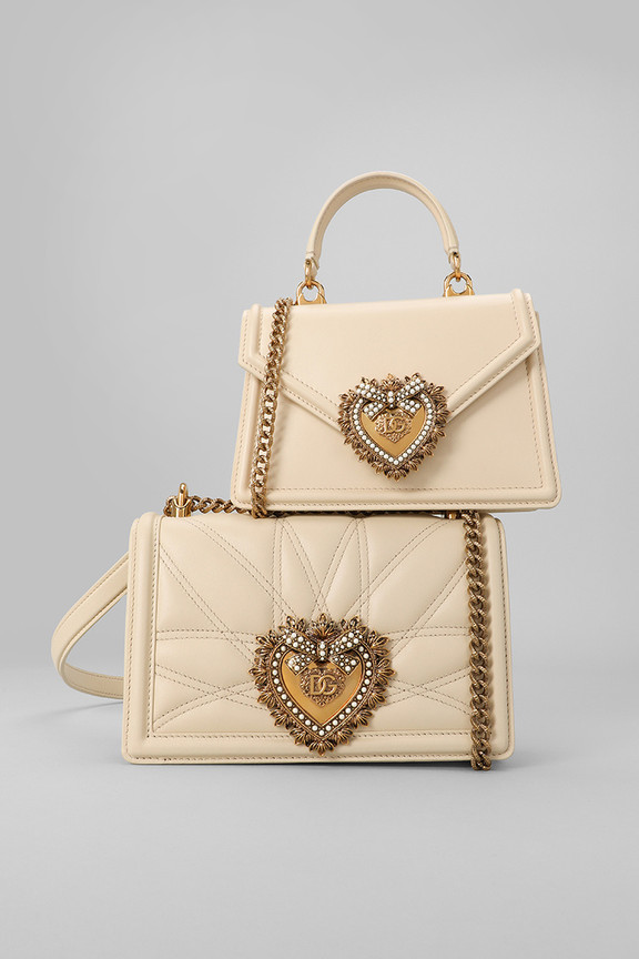 Dolce & Gabbana Devotion Small Embellished Leather Shoulder Bag in Natural